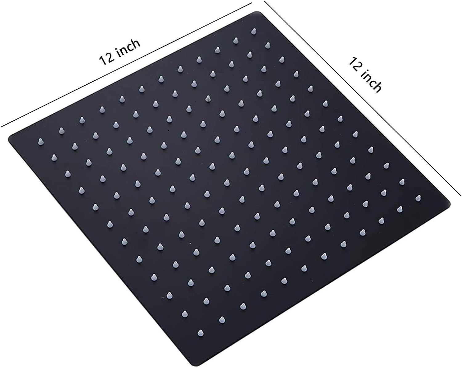 12 Inch Black Rain Shower Head, Square Ultra Thin 304 Stainless Steel High Pressure Shower Head