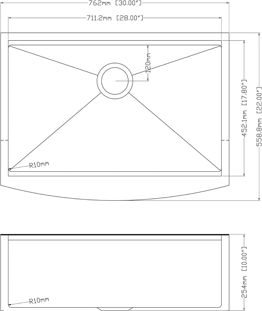 30" x 22" Gunmetal Black Farmhouse Workstation Sink, Handmade Apron-Front Stainless Steel Kitchen Sink R10 Radius 16 Gauge Single 10 inch Deep Basin Farm Luxury Sink