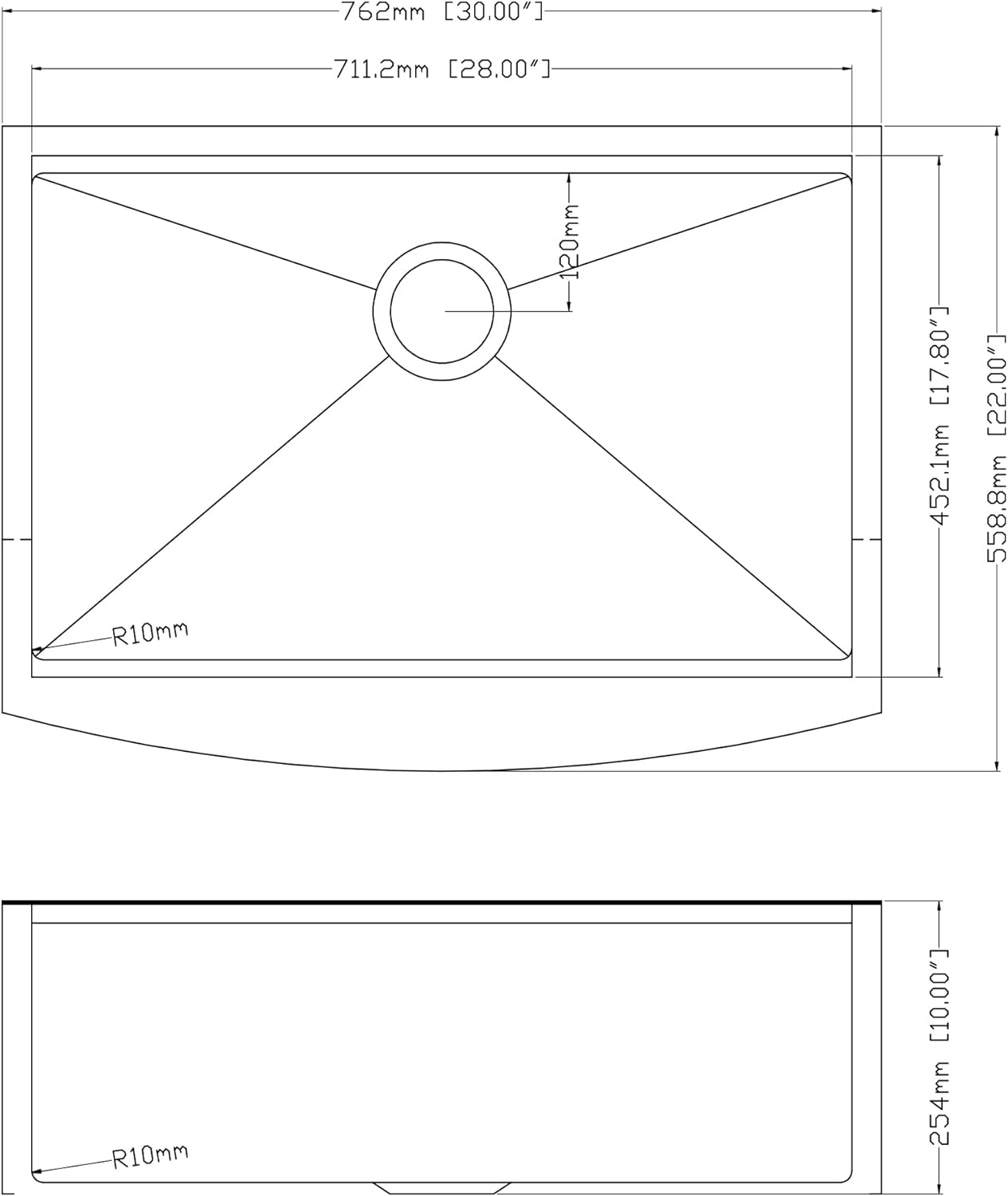 30" x 22" Gunmetal Black Farmhouse Workstation Sink, Handmade Apron-Front Stainless Steel Kitchen Sink R10 Radius 16 Gauge Single 10 inch Deep Basin Farm Luxury Sink