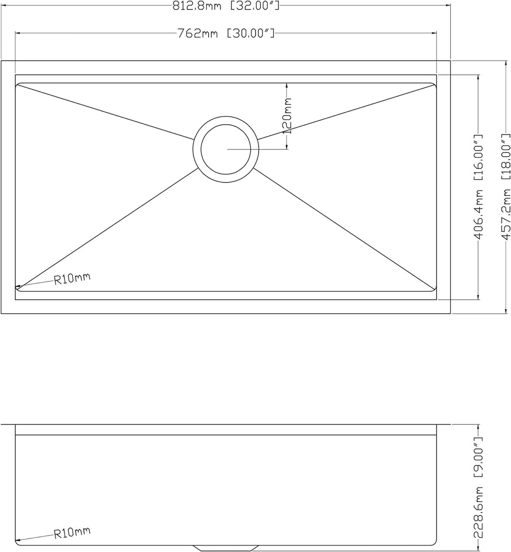 32" x 18" Undermount Kitchen Sink, R10 Tight Radius 18 Gauge Workstation Undermount Stainless Steel Single Bowl Kitchen Sinks And Accessories