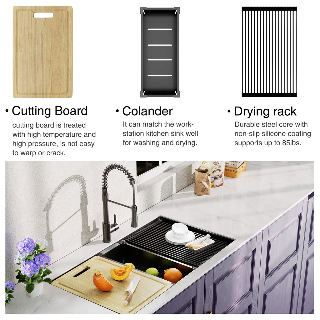 Gunmetal Black Stainless Steel 30 in. 18-Gauge Single Bowl Undermount Workstation Kitchen Sink