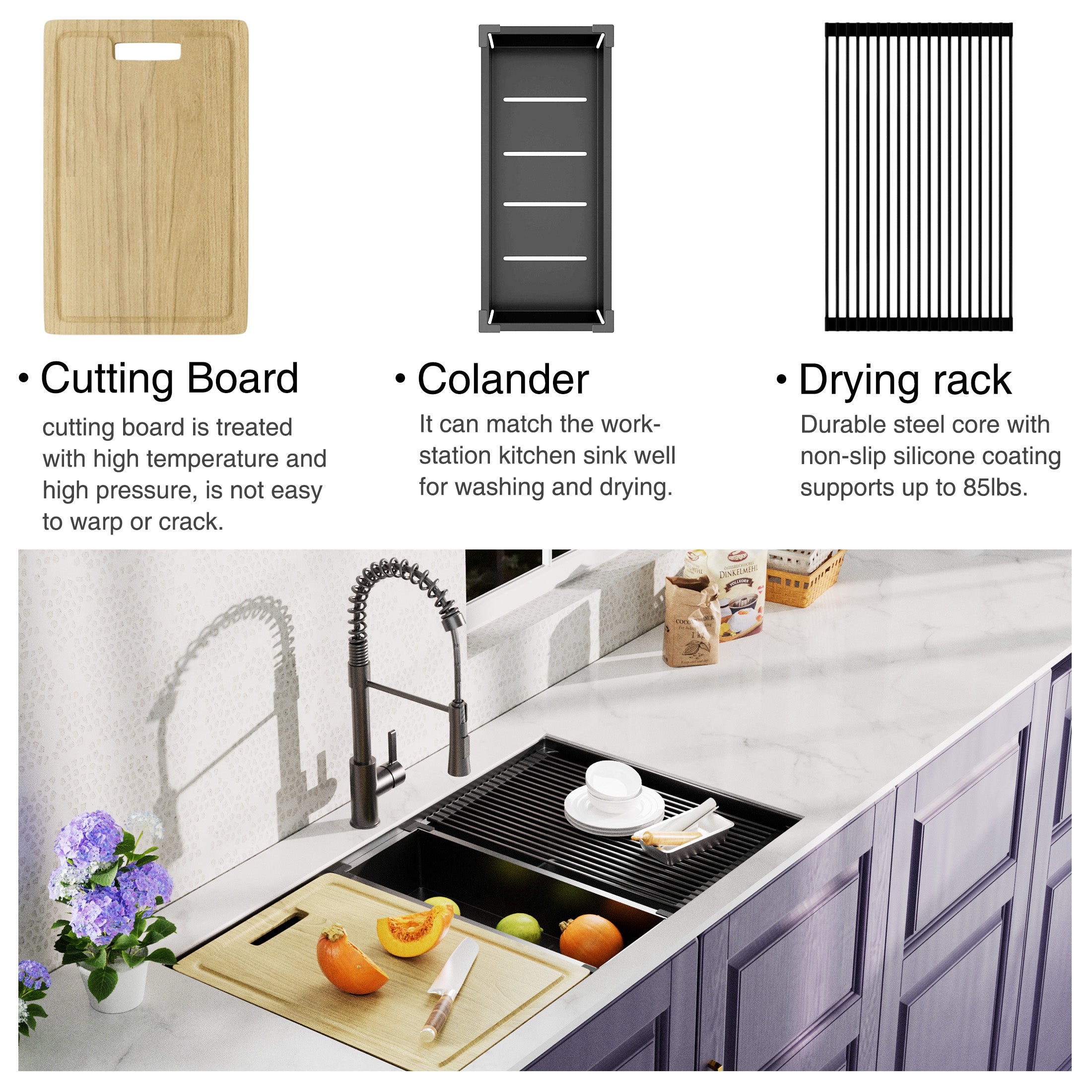 Gunmetal Black Stainless Steel 30 in. 18-Gauge Single Bowl Undermount Workstation Kitchen Sink