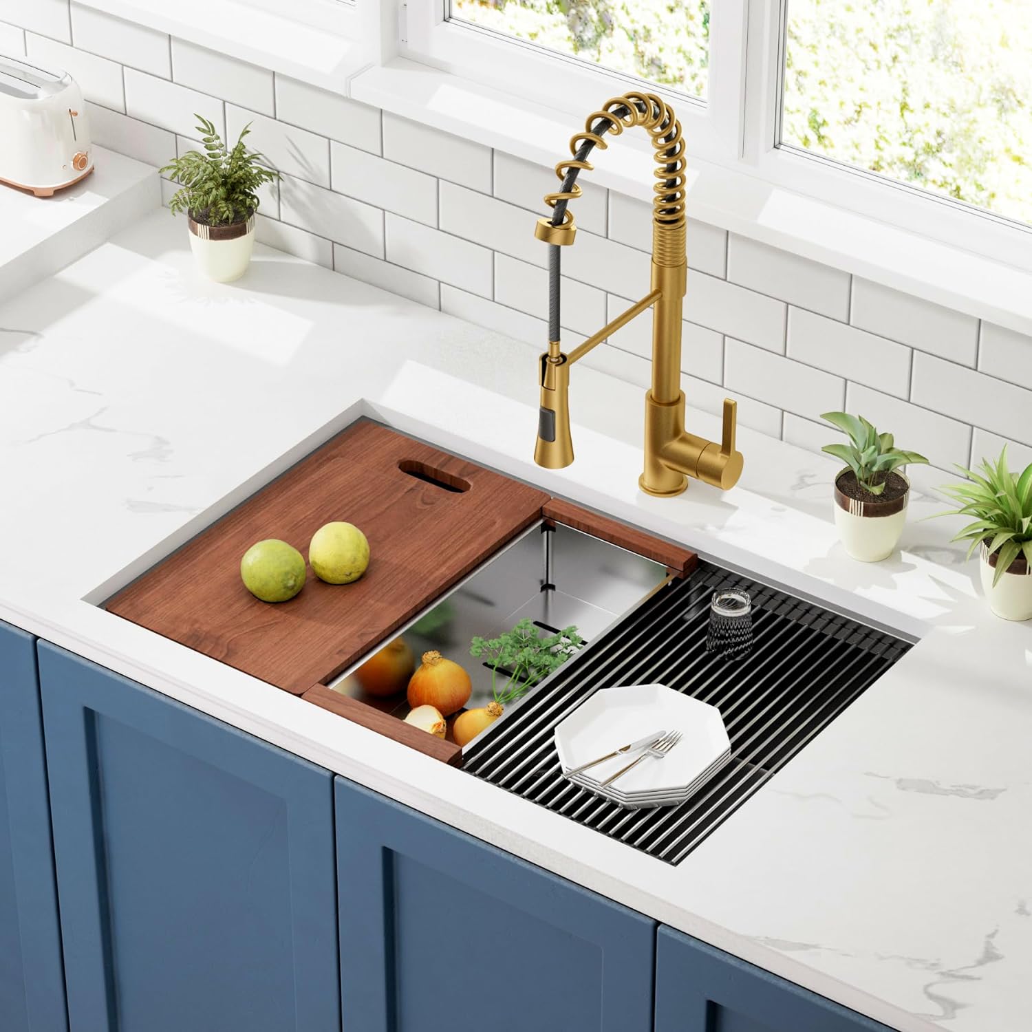 30" x 19" Workstation Undermount Kitchen Sink, Modern Handmade Stainless Steel Kitchen Sink 18 Gauge with Ledge, R10 Radius Corners Single Bowl Kitchen Sinks is equipped with various accessories