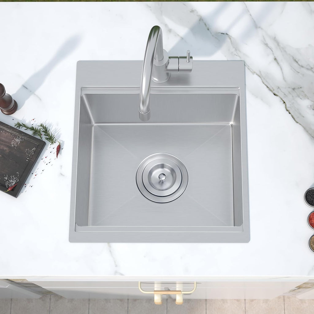 15" x 15" Inch 18 Gauge Stainless Steel Drop in Kitchen Bar Sink