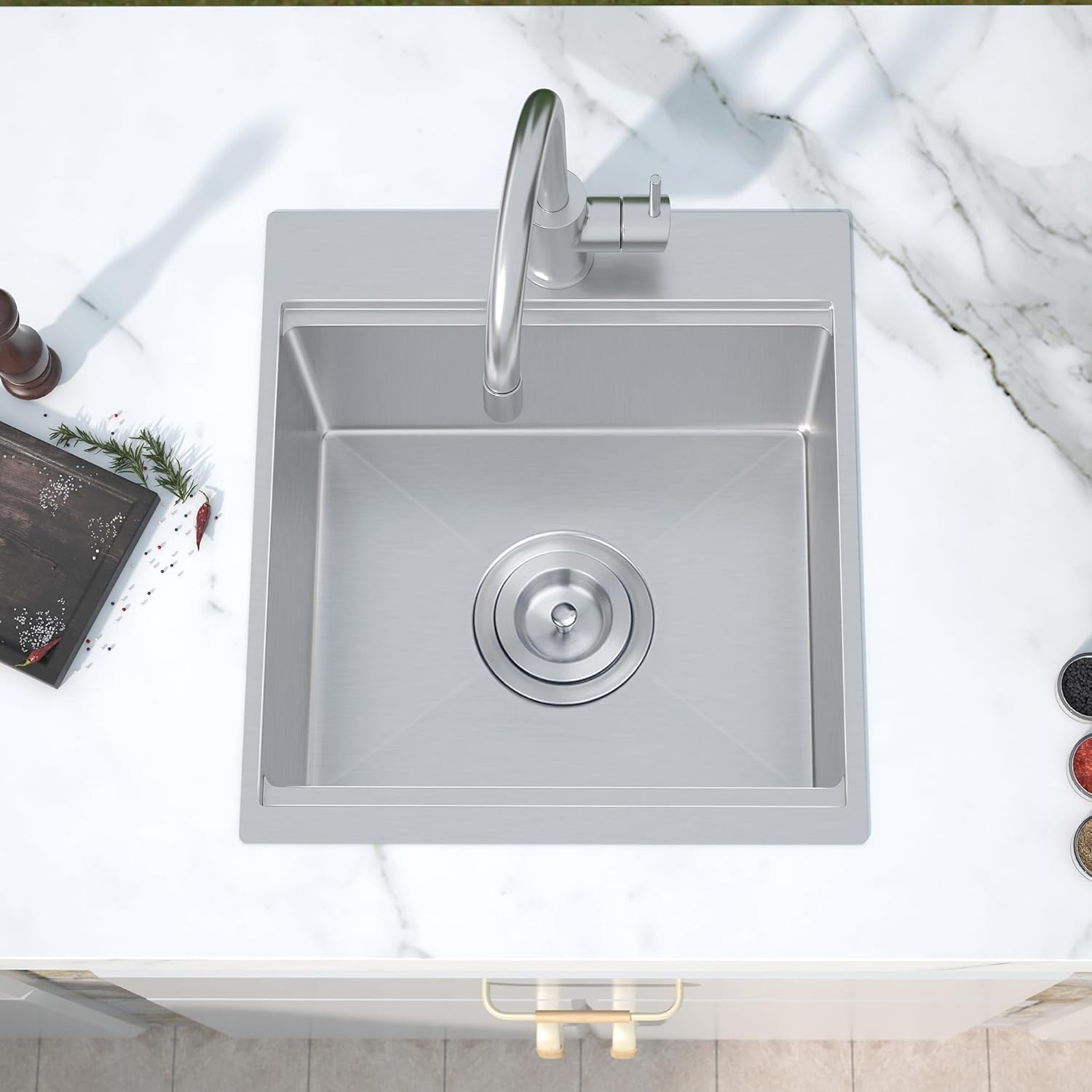 15" x 15" Inch 18 Gauge Stainless Steel Drop in Kitchen Bar Sink