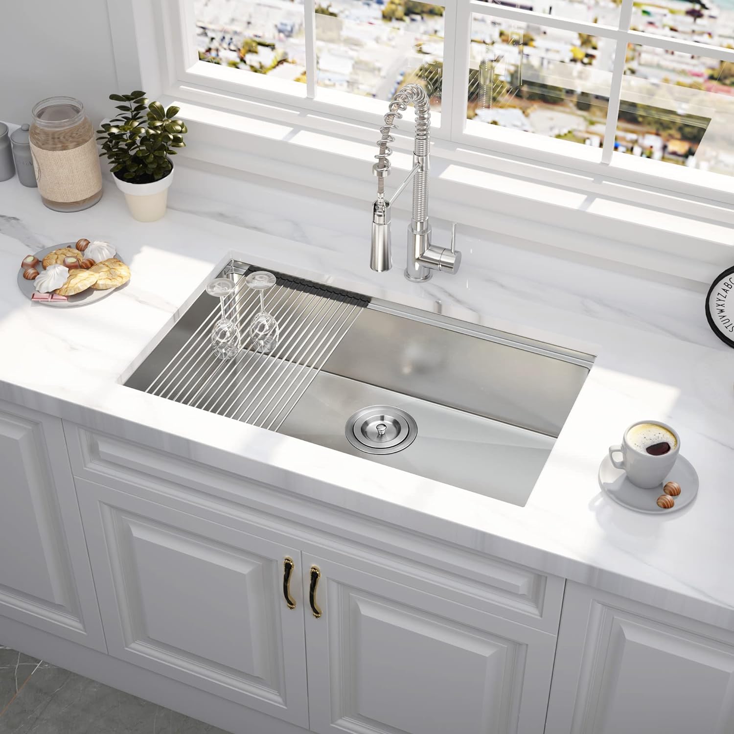 32" x 18" Undermount Kitchen Sink, R10 Tight Radius 18 Gauge Workstation Undermount Stainless Steel Single Bowl Kitchen Sinks And Accessories