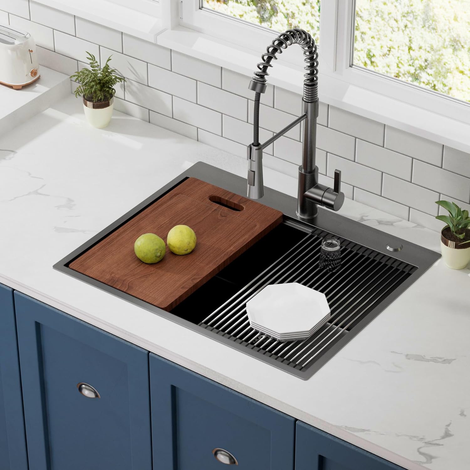 25" x 22" Inch 16 Gauge Black Stainless Steel Drop in Kitchen Sink