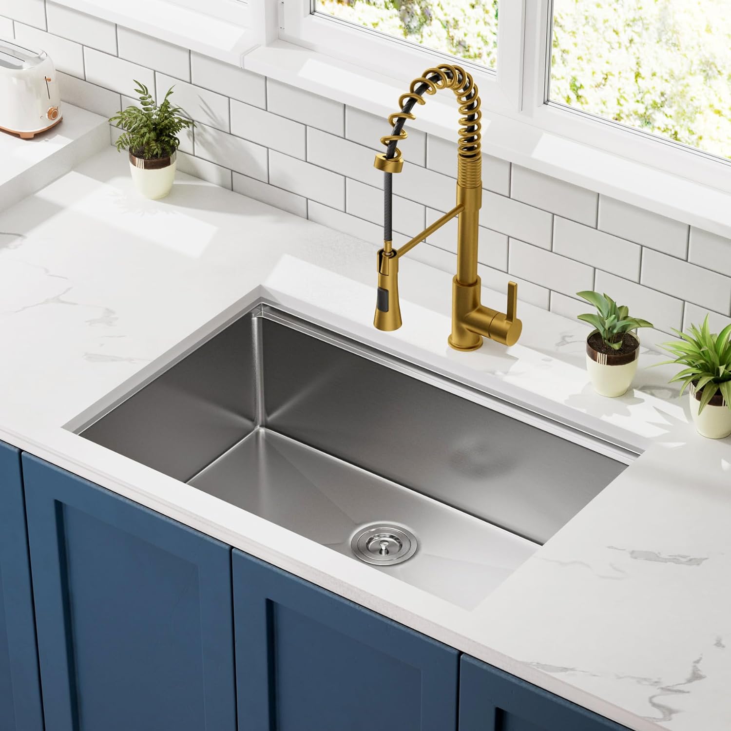 30" x 19" Workstation Undermount Kitchen Sink, Modern Handmade Stainless Steel Kitchen Sink 18 Gauge with Ledge, R10 Radius Corners Single Bowl Kitchen Sinks is equipped with various accessories