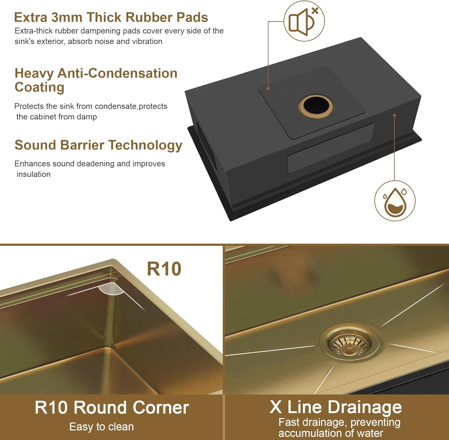 30" x 19" Gold Undermount Workstation Kitchen Sink, 16 Gauge R10 Tight Radius Stainless Steel Single Bowl Kitchen Sink with Integrated Ledge and Accessories
