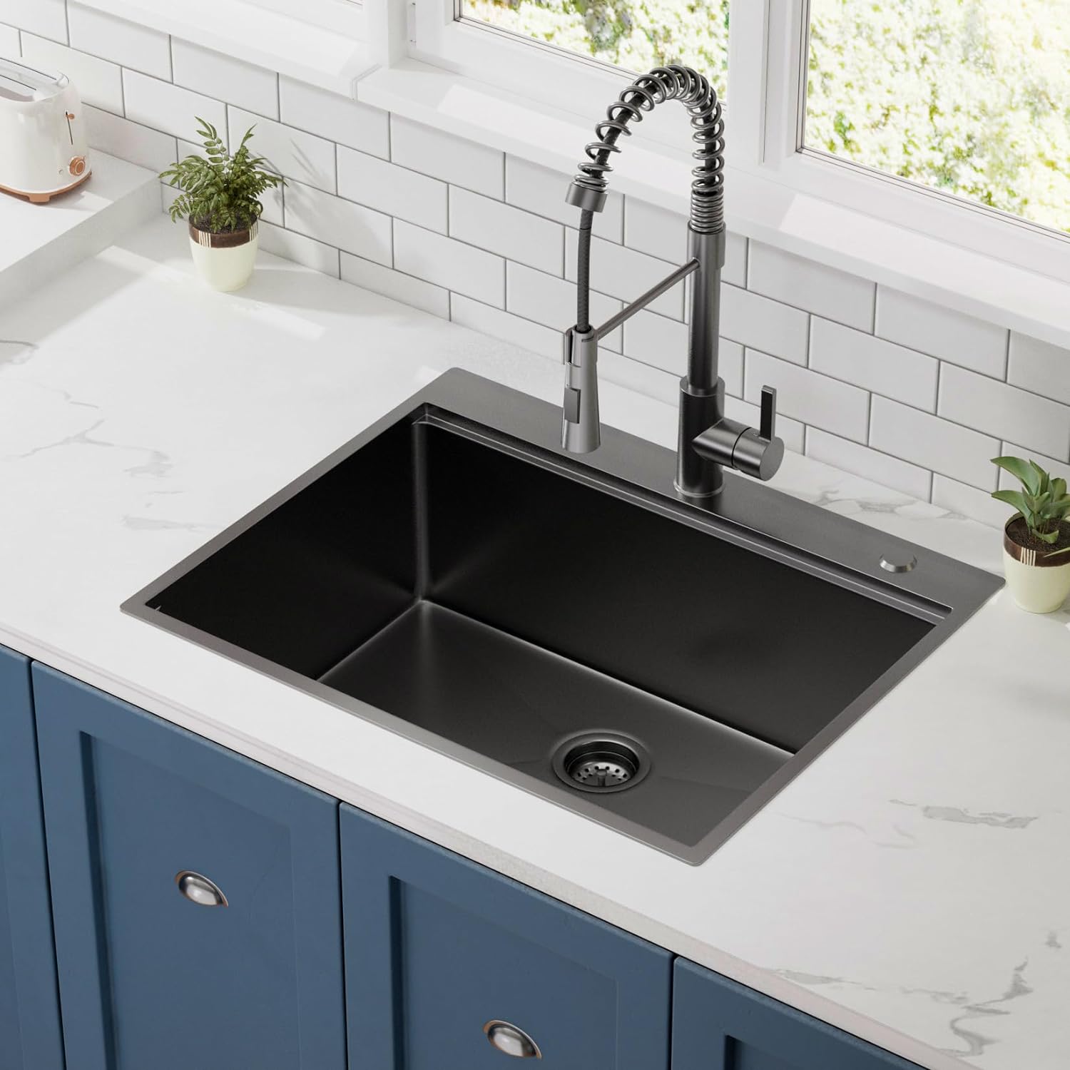 25" x 22" Inch 16 Gauge Black Stainless Steel Drop in Kitchen Sink