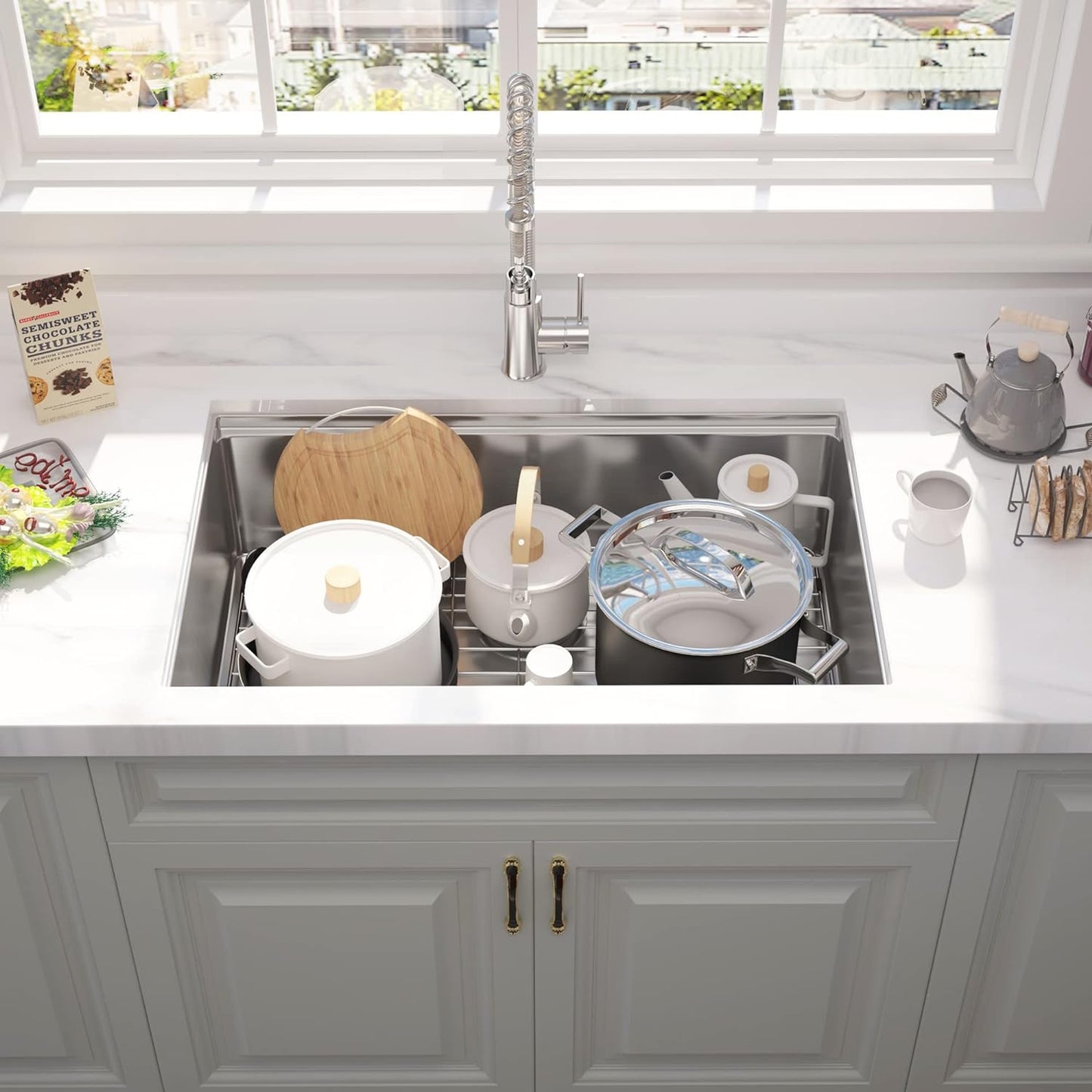 32" x 19" Undermount Workstation Kitchen Sink, Handmade Stainless Steel 18 Gauge Single Bowl R10 Tight Radius Kitchen Sink Integrated Ledge and Accessories (Pack of 5), 32"x19"