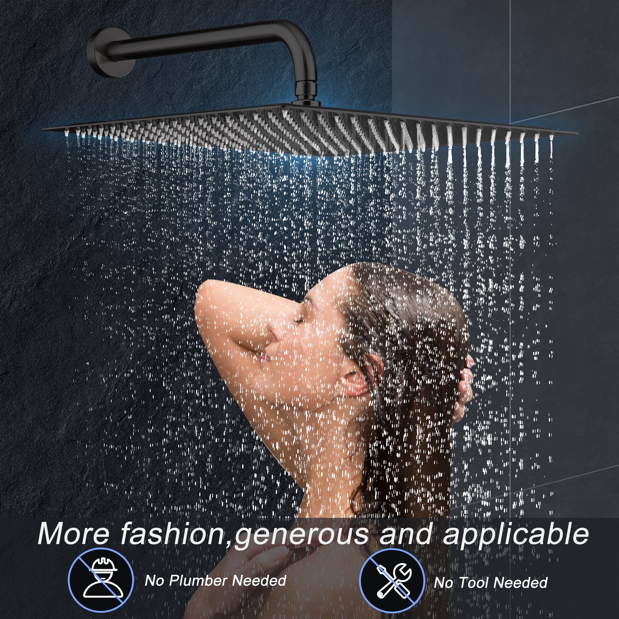 16" Matte Black Rain Shower Head — Ultra-Thin 304 Stainless Steel with 360° Adjustment