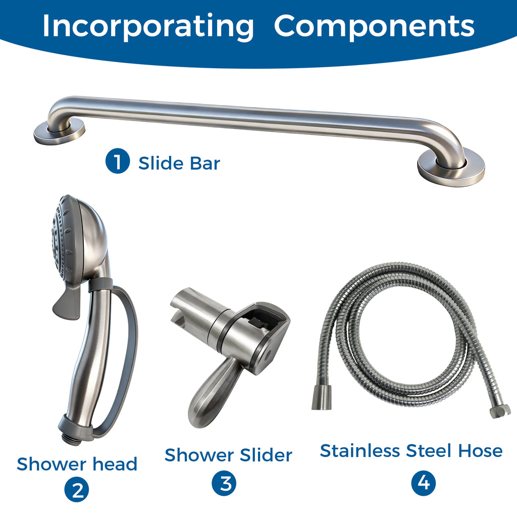 24" Slide Bar Handheld Shower Set — ADA Compliant with Anti-Slip Grip & Adjustable Height