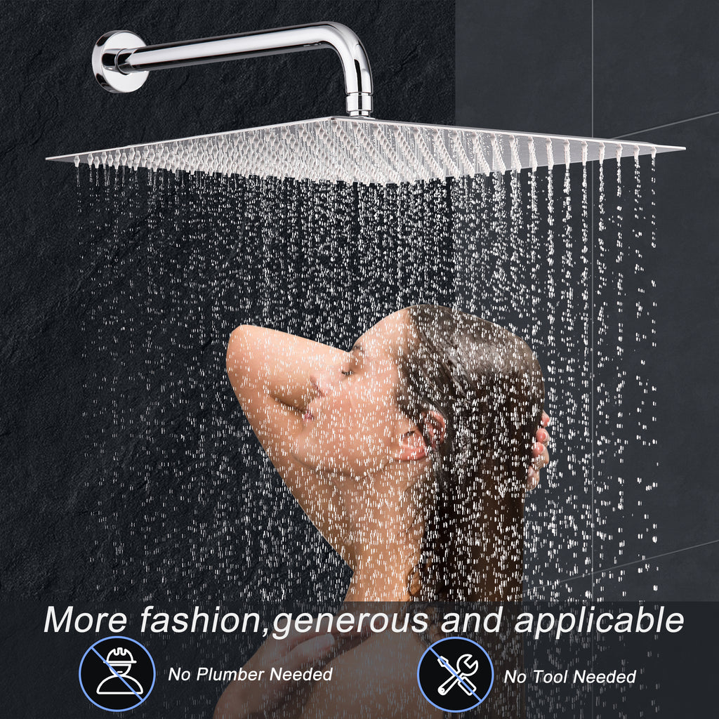 16" Chrome Rain Shower Head — Ultra-Thin 304 Stainless Steel with 360° Adjustment