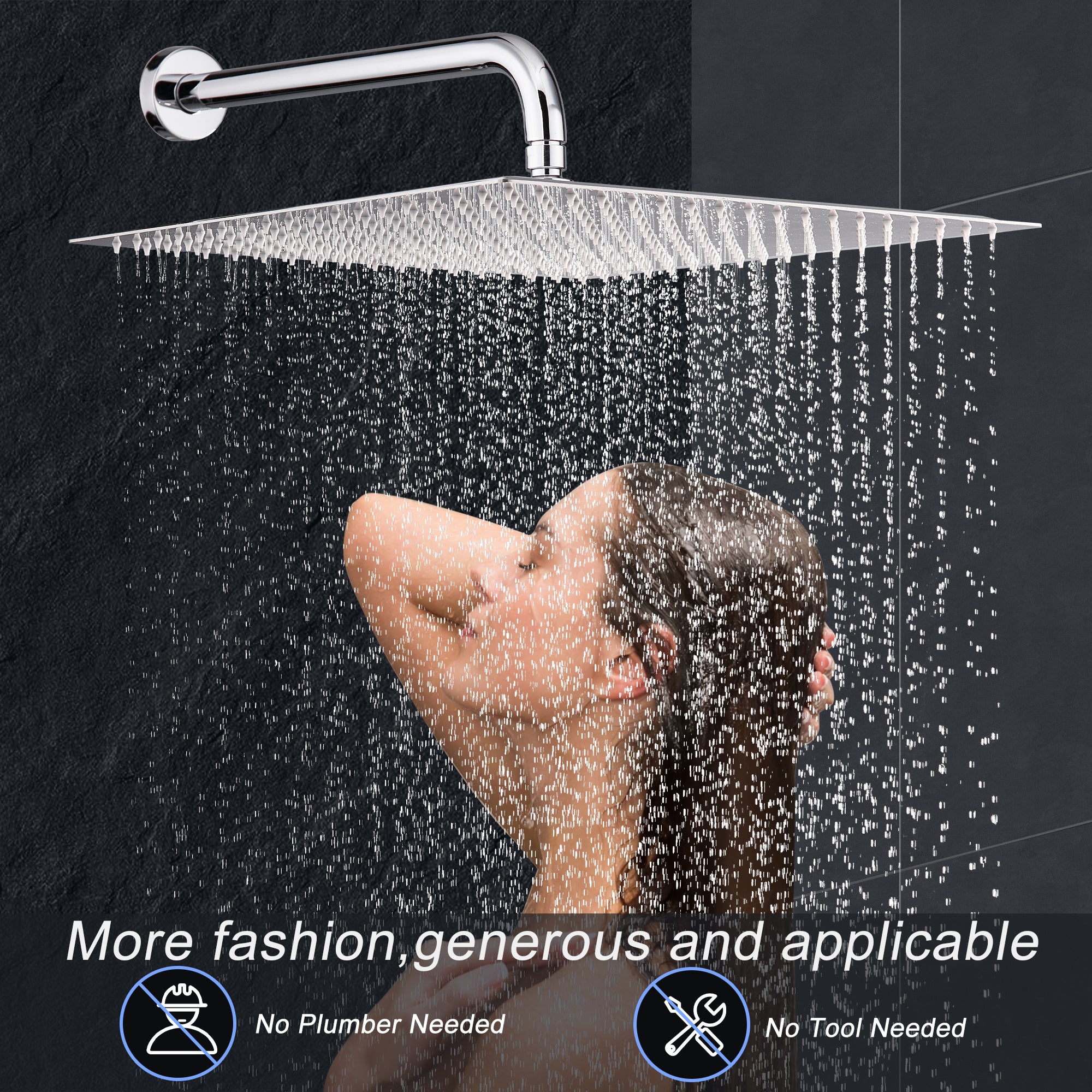 16" Chrome Rain Shower Head — Ultra-Thin 304 Stainless Steel with 360° Adjustment