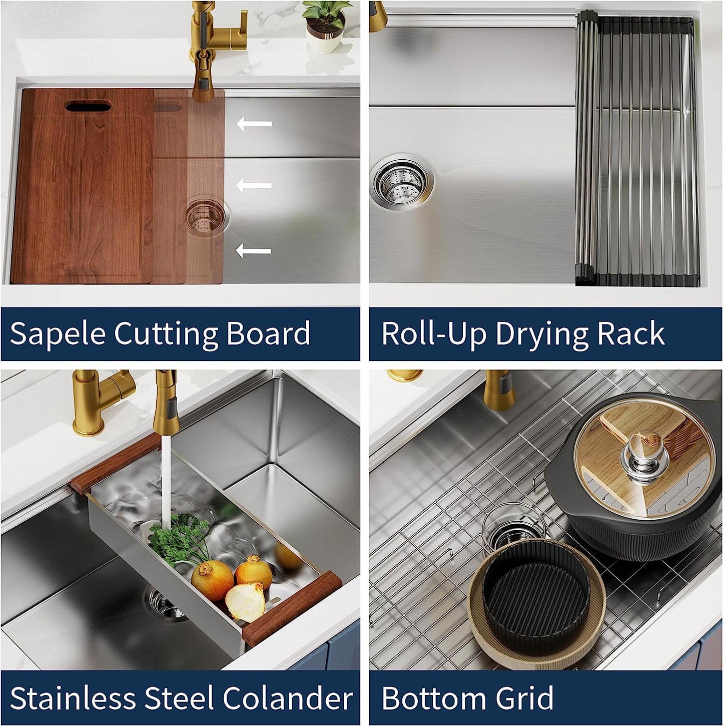 33"x19" Inch Undermount Kitchen Sink, 18 Gauge Single Bowl Stainless Steel Kitchen Sink