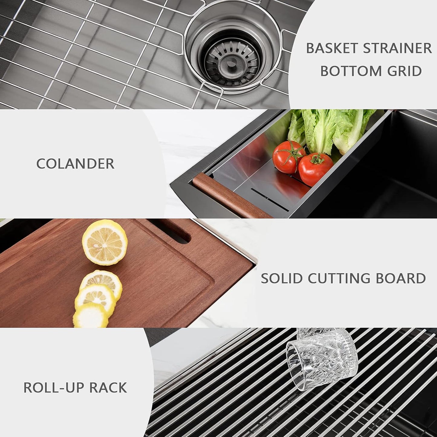 36" x 22" Gunmetal Black Farmhouse Workstation Apron-Front Kitchen Sink, 16 Gauge 10 inch Deep Single Bowl Farm Sink with Accessories Kit