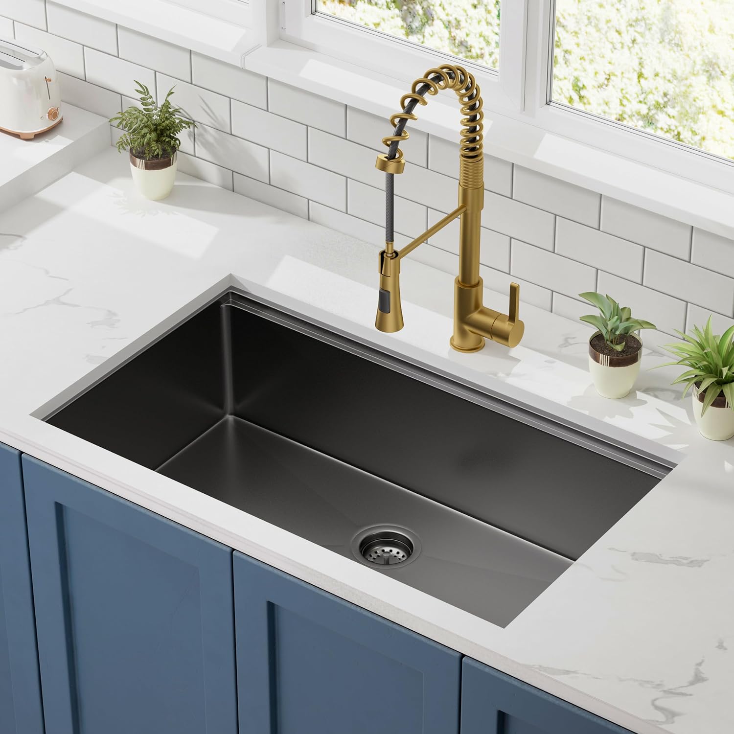 33" x 19" Gunmetal Black Stainless Steel Undermount Kitchen Sink, 33x19 Handmade 16 Gauge Single Bowl Workstation Sink, 10 Inch Deep All in One Kitchen Sink is equipped with various accessories