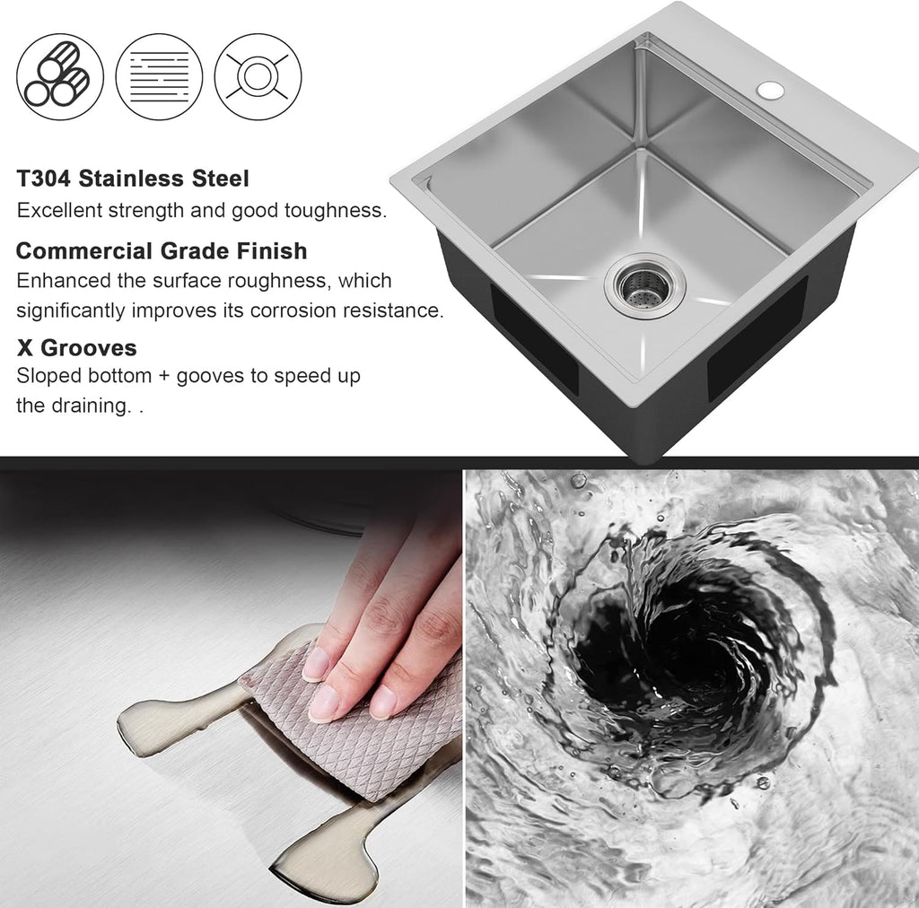 13" x 15" Inch 18 Gauge Stainless Steel Drop in Kitchen Bar Sink