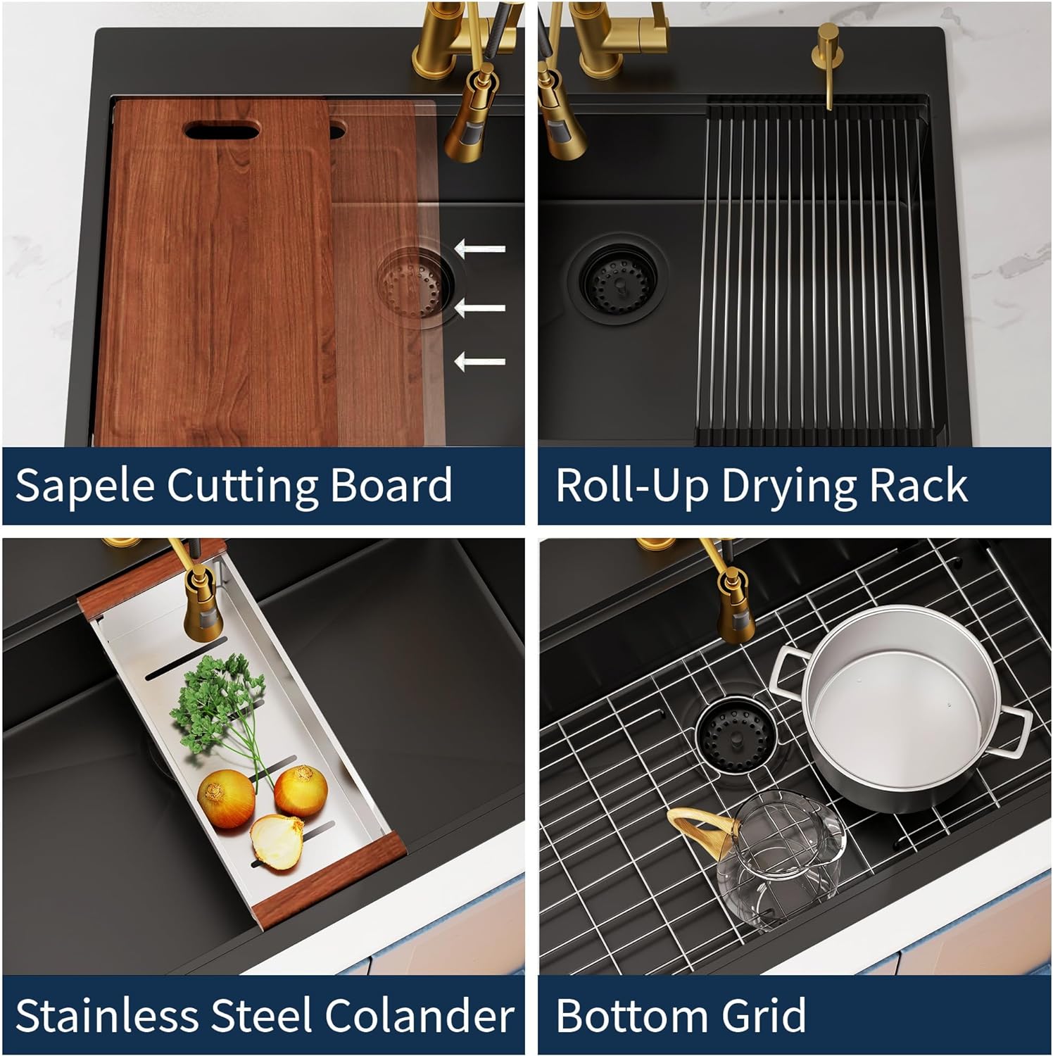 25" x 22" Inch 16 Gauge Black Stainless Steel Drop in Kitchen Sink