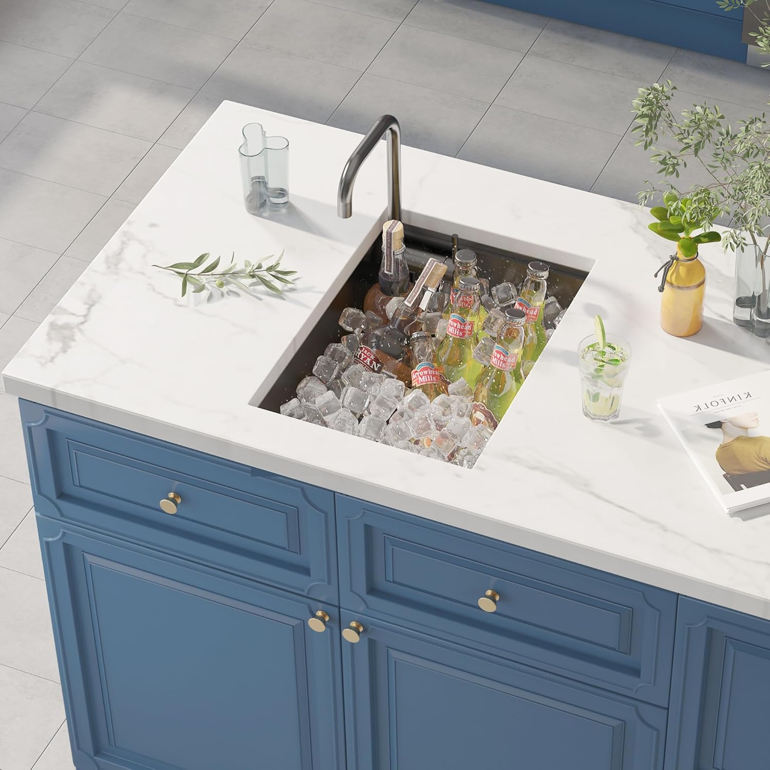 15 Inch Black Hidden Concealed Kitchen Bar Sink with Folding Faucet