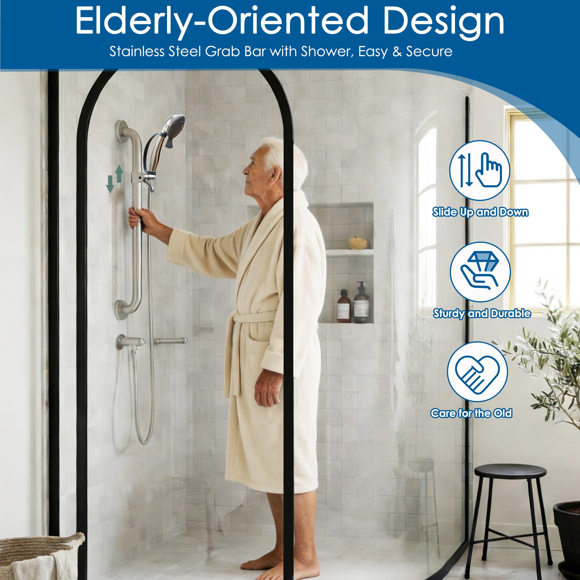 24" Slide Bar Handheld Shower Set — ADA Compliant with Anti-Slip Grip & Adjustable Height