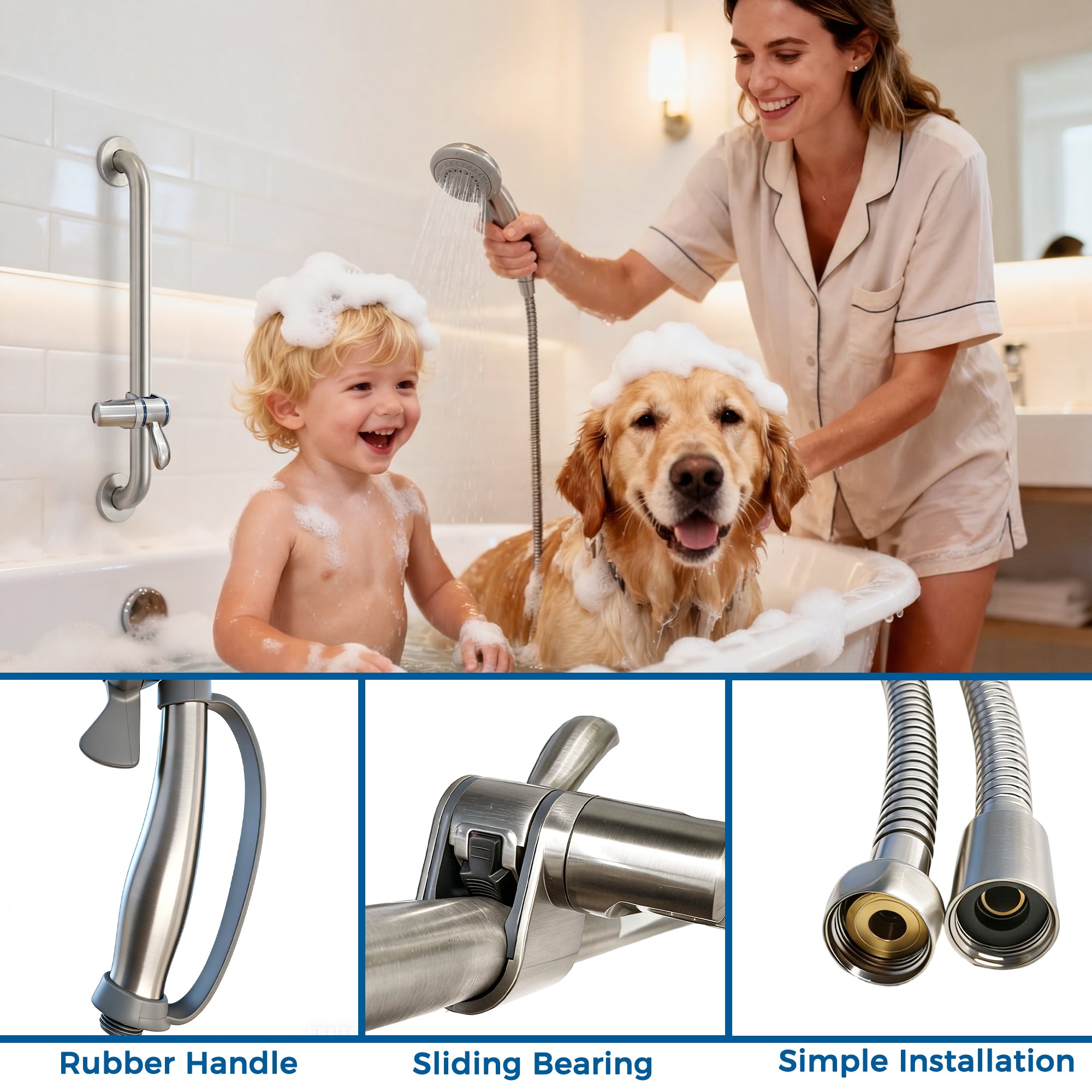 24" Slide Bar Handheld Shower Set — ADA Compliant with Anti-Slip Grip & Adjustable Height