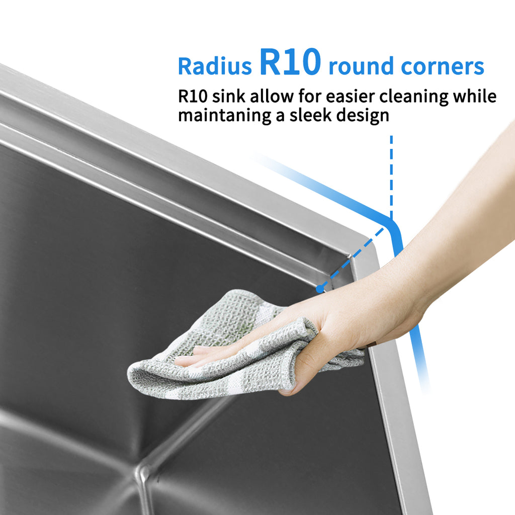 33"x22"x10" Drop-In Workstation Sink — 16 Gauge Stainless Steel with R10 Radius & Accessories