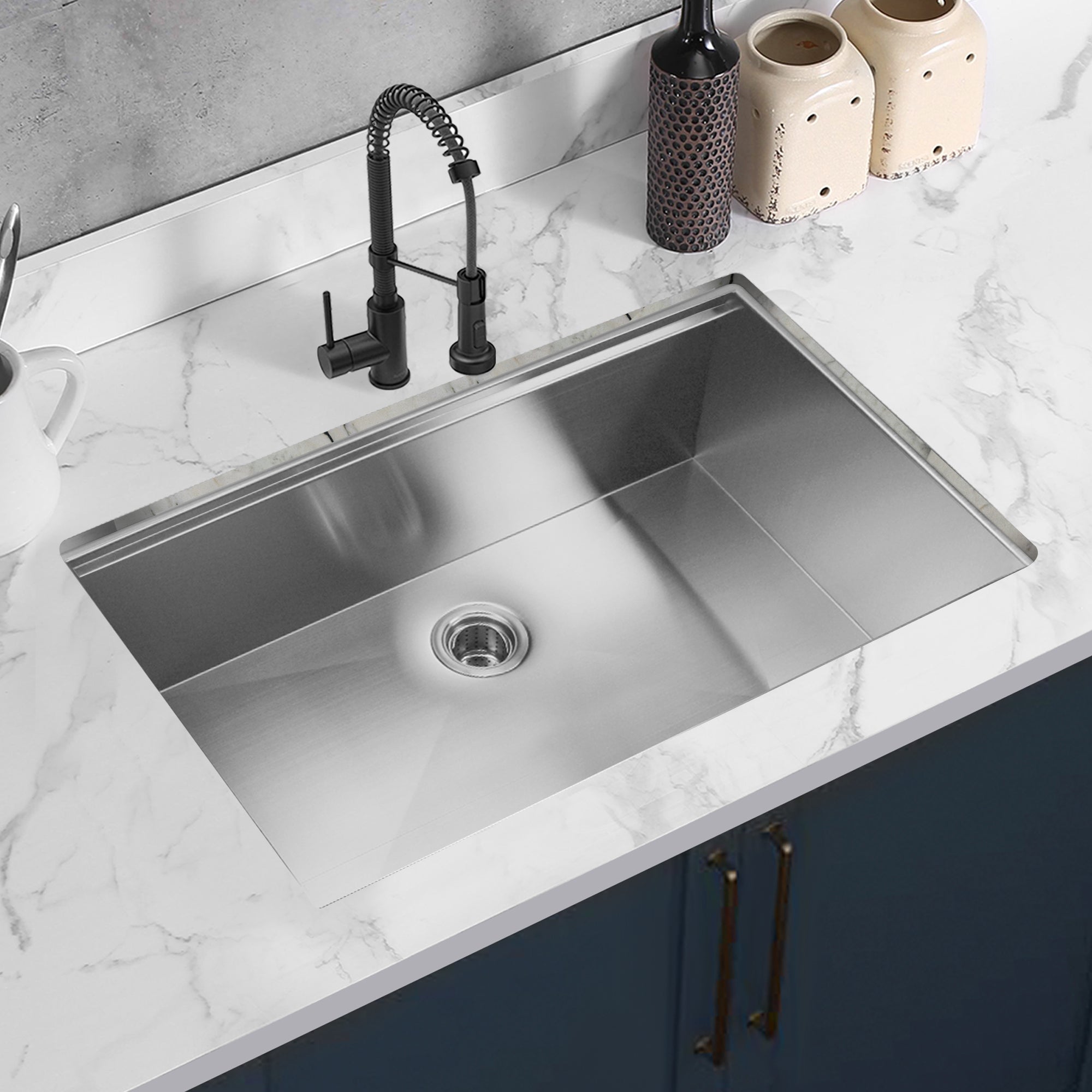 33" x 21" Single Bowl Stainless Steel Undermount Workstation Kitchen Sink (18 Gauge) ｜ALWEN