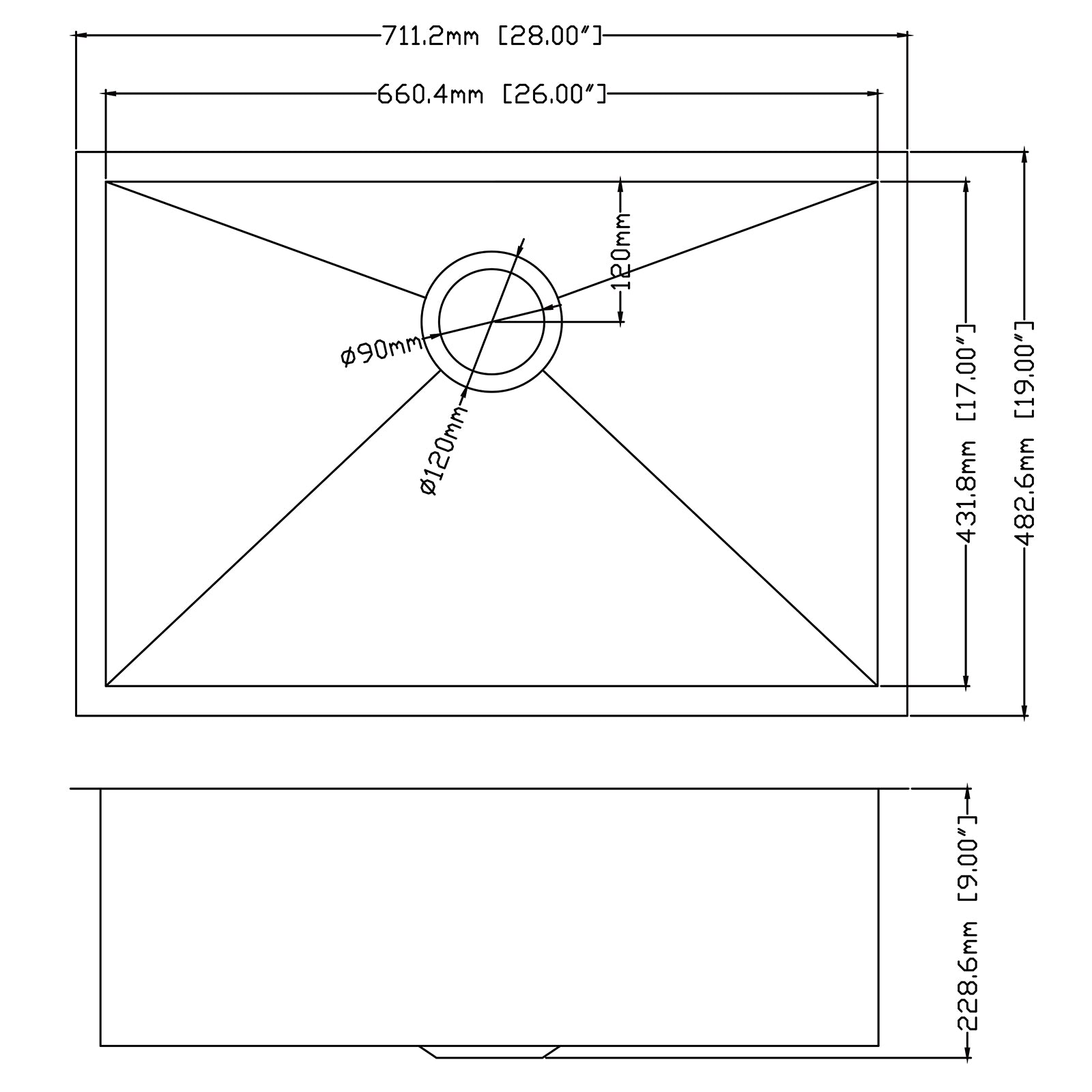 28" x 19" Single Bowl Stainless Steel Undermount Kitchen Sink (18 Gauge) ｜ALWEN