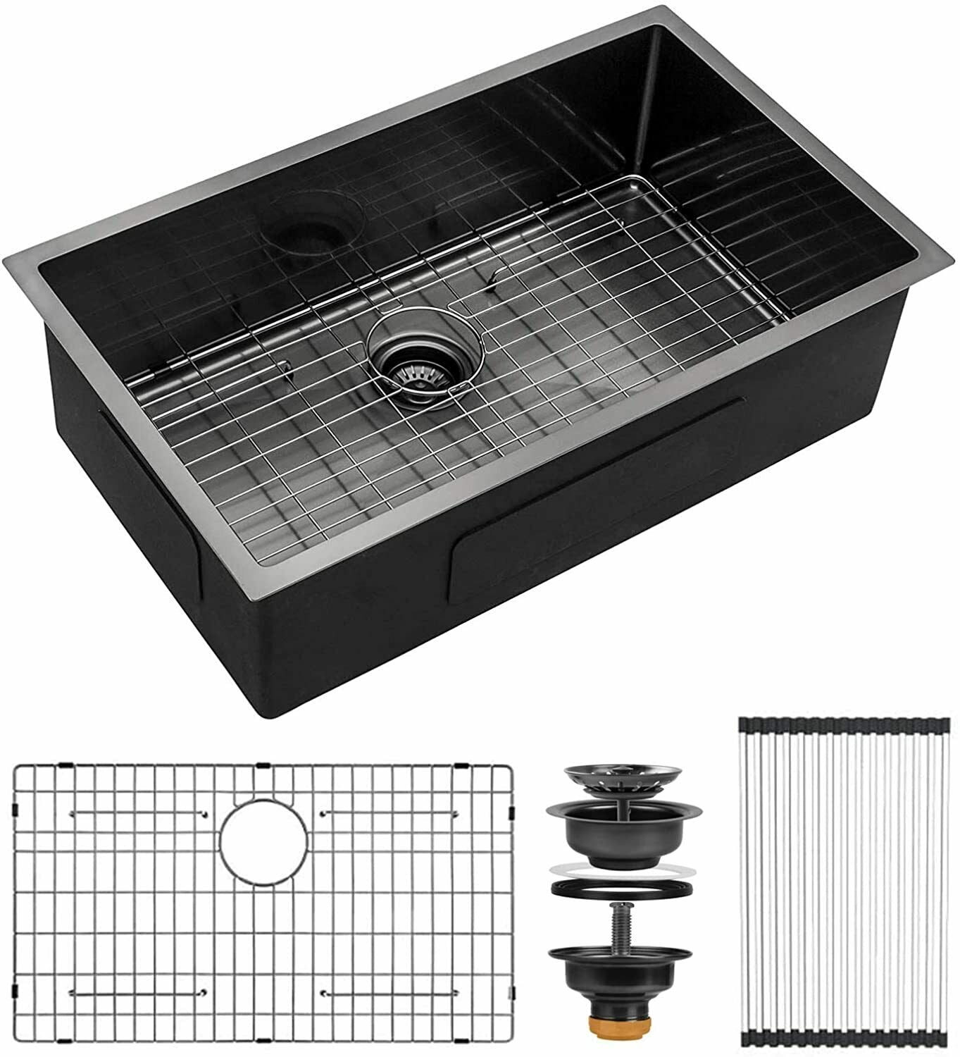 33" x 21" Gunmetal Black Single Bowl Stainless Steel Undermount Kitchen Sink (16 Gauge) ｜ALWEN