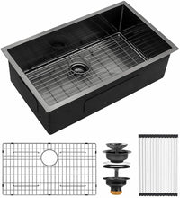 Load image into Gallery viewer, 33&quot; x 21&quot; Gunmetal Black Single Bowl Stainless Steel Undermount Kitchen Sink (16 Gauge) ｜ALWEN
