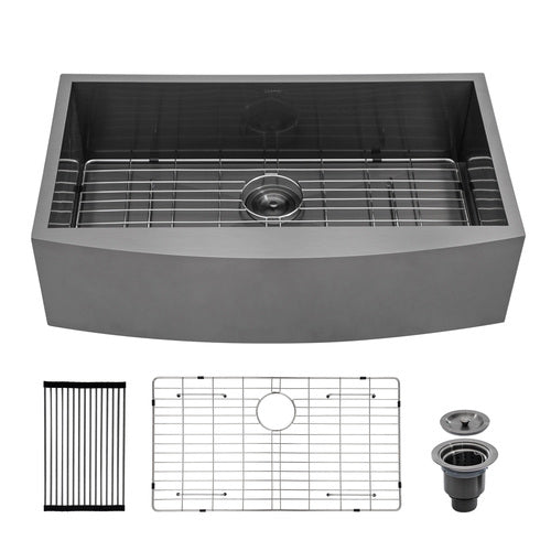 36 Farmhouse Kitchen Sink Black - GhomeG 36"x21" Gunmetal Black Stainless Steel 18 Gauge Single Bowl Apron-front Farm Kitchen Sink Basin