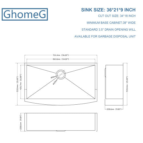 36 Farmhouse Kitchen Sink Black - GhomeG 36"x21" Gunmetal Black Stainless Steel 18 Gauge Single Bowl Apron-front Farm Kitchen Sink Basin