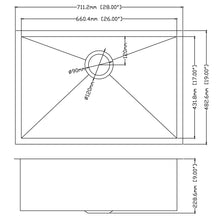 Load image into Gallery viewer, 28&quot; x 19&quot; Single Bowl Stainless Steel Undermount Kitchen Sink (18 Gauge) ｜ALWEN
