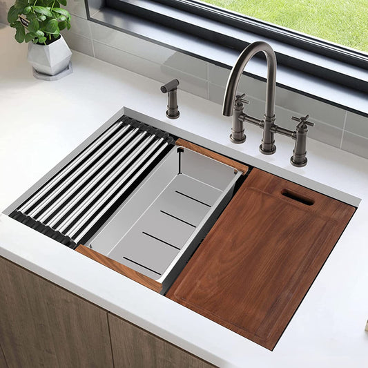 30 x 19 x 9 inch Undermount Kitchen Sink, Workstation Ledge 18 Gauge Stainless Steel Sink Modern Single Bowl Kitchen Sink