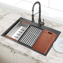 Load image into Gallery viewer, 30 inch Drop in Top mount Workstation, Stainless Steel Kitchen Sink, Single Bowl Sink with Accessories, Gunmetal Black
