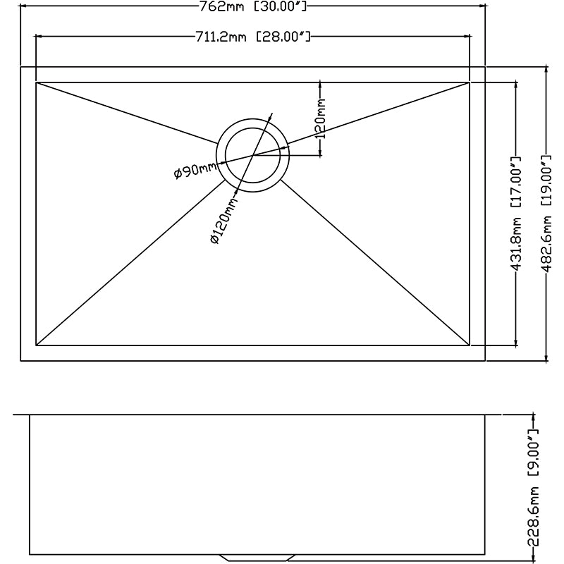 30" x 19" Single Bowl Stainless Steel Undermount Kitchen Sink (18 Gauge) ｜ALWEN