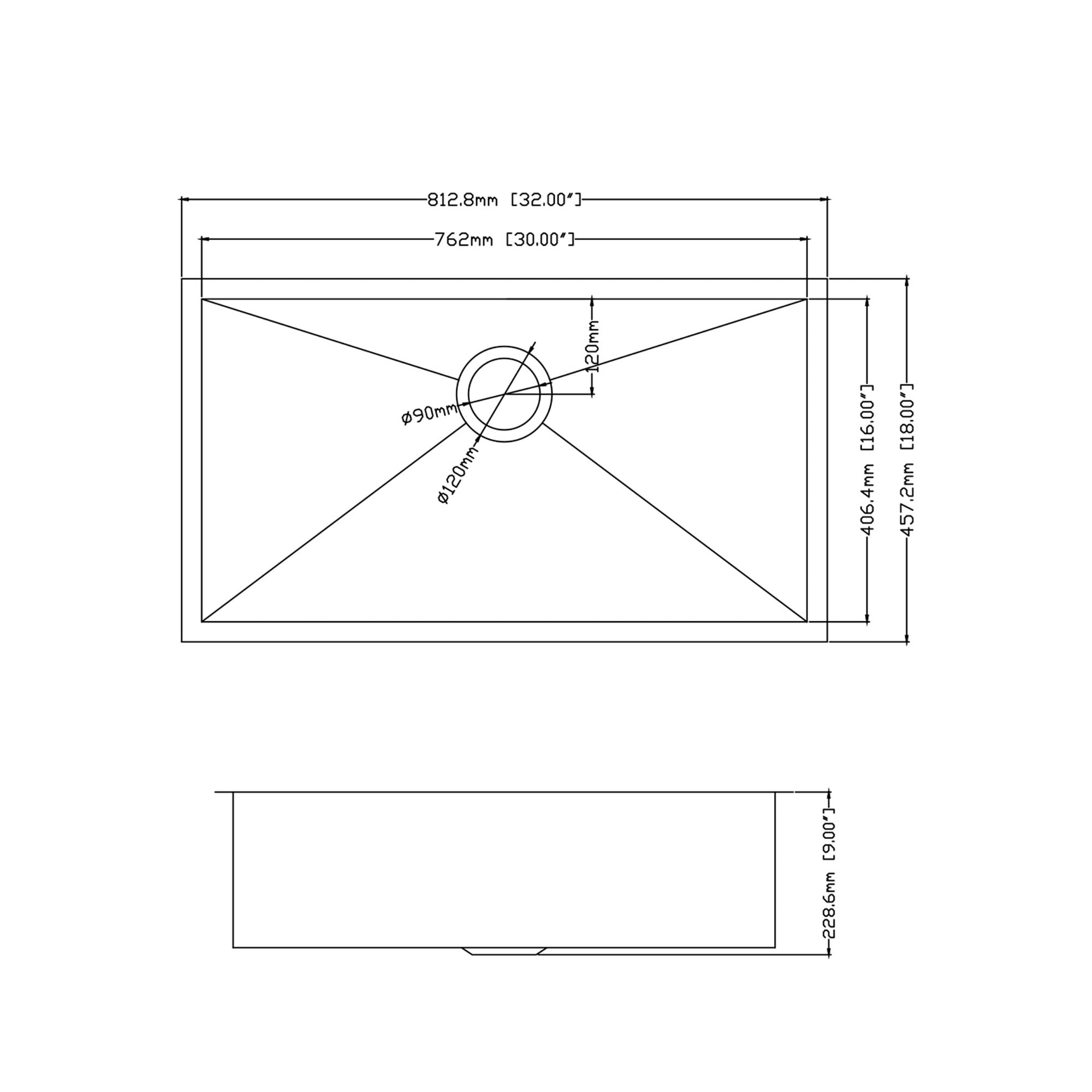 32" x 18" Single Bowl Stainless Steel Undermount Kitchen Sink (18 Gauge) ｜ALWEN
