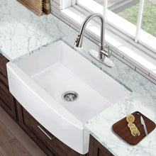 Load image into Gallery viewer, 33&quot; X 21&quot; Farmhouse Sink, Fireclay Ceramic Single Bowl Kitchen Sink, White Apron Sink with Protective Bottom Grid and Strainer
