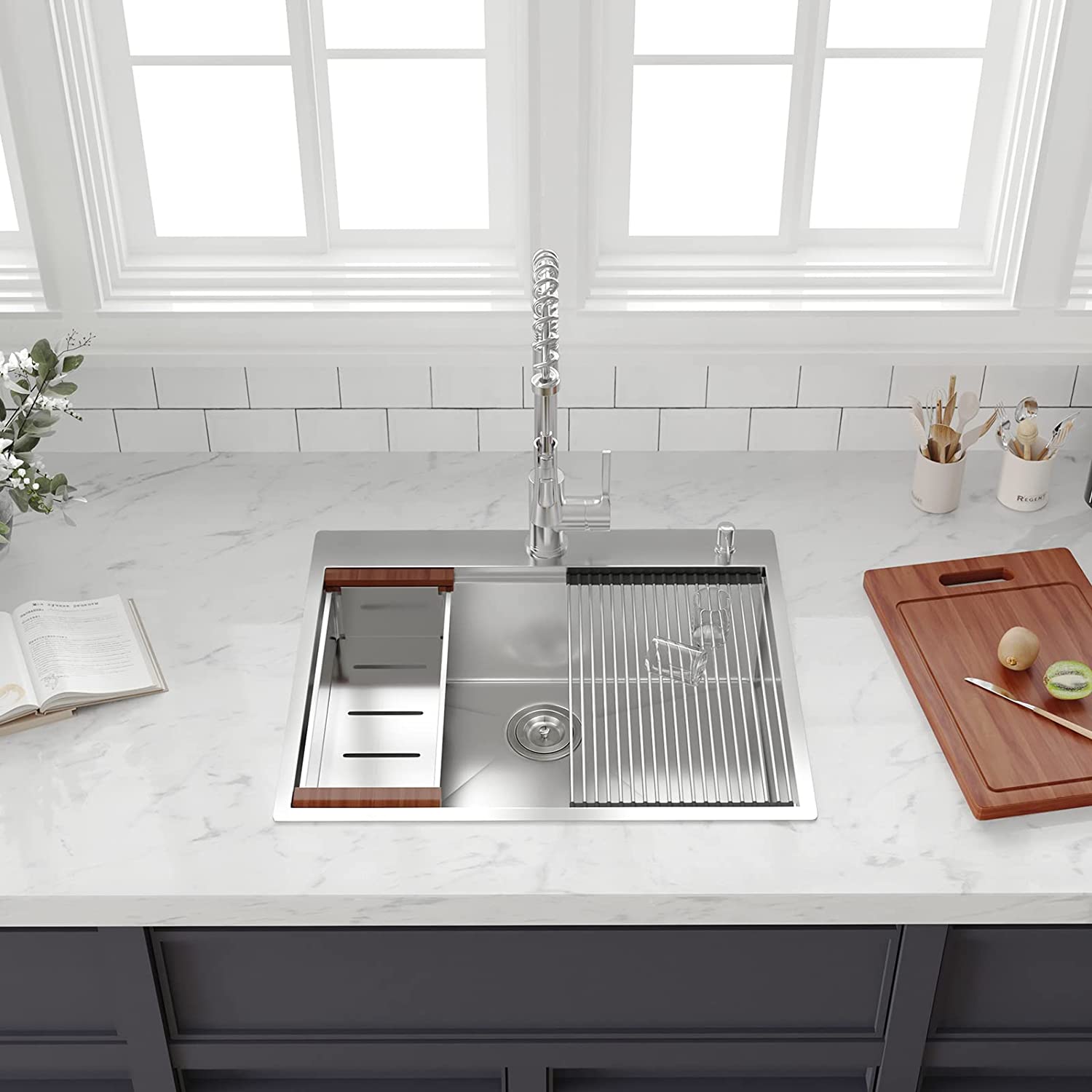 25" x 22" Single Bowl Stainless Steel Drop In Kitchen Sink (18 Gauge) ｜ALWEN