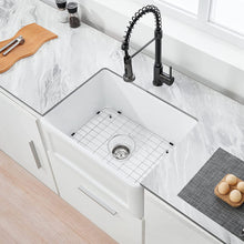 Load image into Gallery viewer, 24 X18 inch Ceramic Kitchen Sink, White Reversible Sink, Single Bowl Kitchen Sink with Bottom Grid and Basket Strainer

