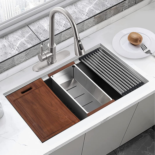 32"x18"  inch Undermount Workstation Ledge Kitchen Sink Single Bowl Stainless Steel 18 Gauge Tight Radius Sink