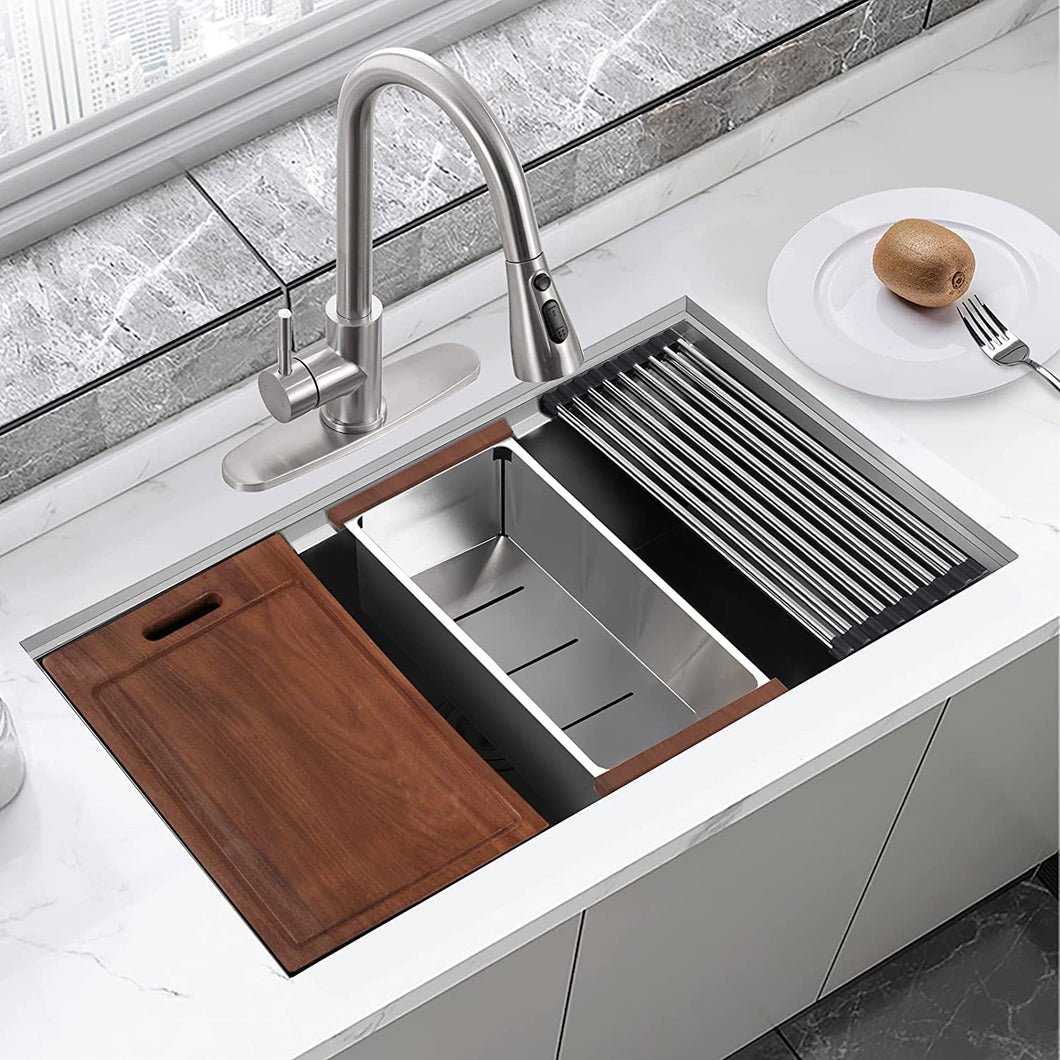 32X18  inch Undermount Workstation Ledge Kitchen Sink Single Bowl Stainless Steel 16 Gauge TIght Radius Sink