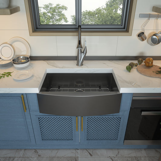 36 Farmhouse Kitchen Sink Black - GhomeG 36"x21" Gunmetal Black Stainless Steel 18 Gauge Single Bowl Apron-front Farm Kitchen Sink Basin