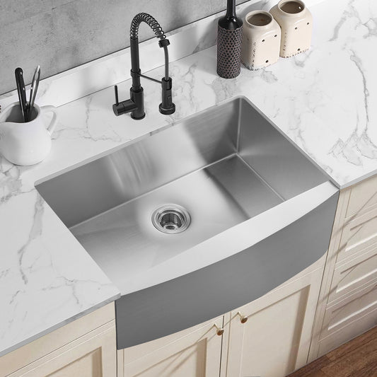 30" X 21" Single Bowl Stainless Steel Farmhouse Kitchen Sink (18 Gauge) ｜ALWEN