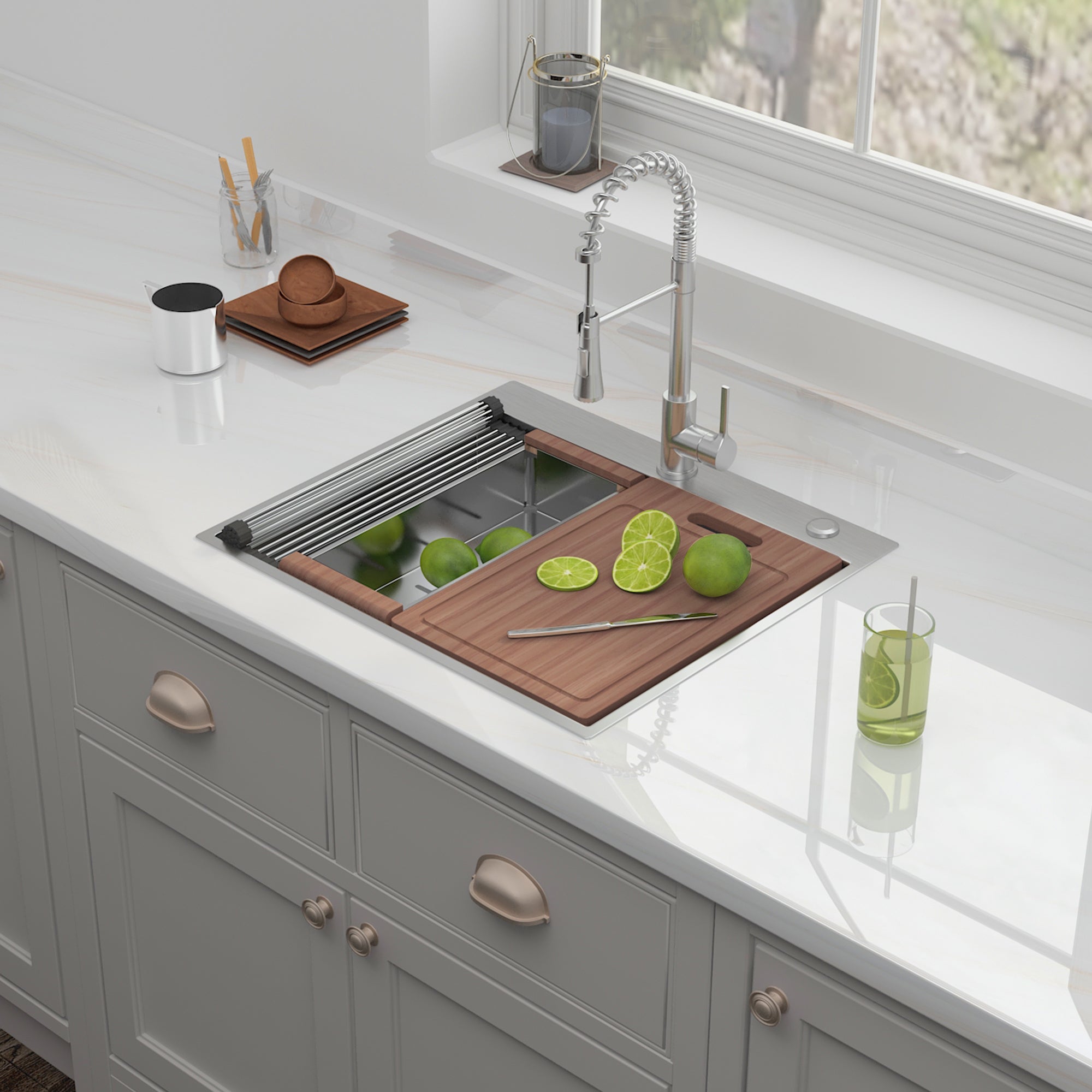 25" x 22" Single Bowl Stainless Steel Drop In Kitchen Sink (18 Gauge) ｜ALWEN