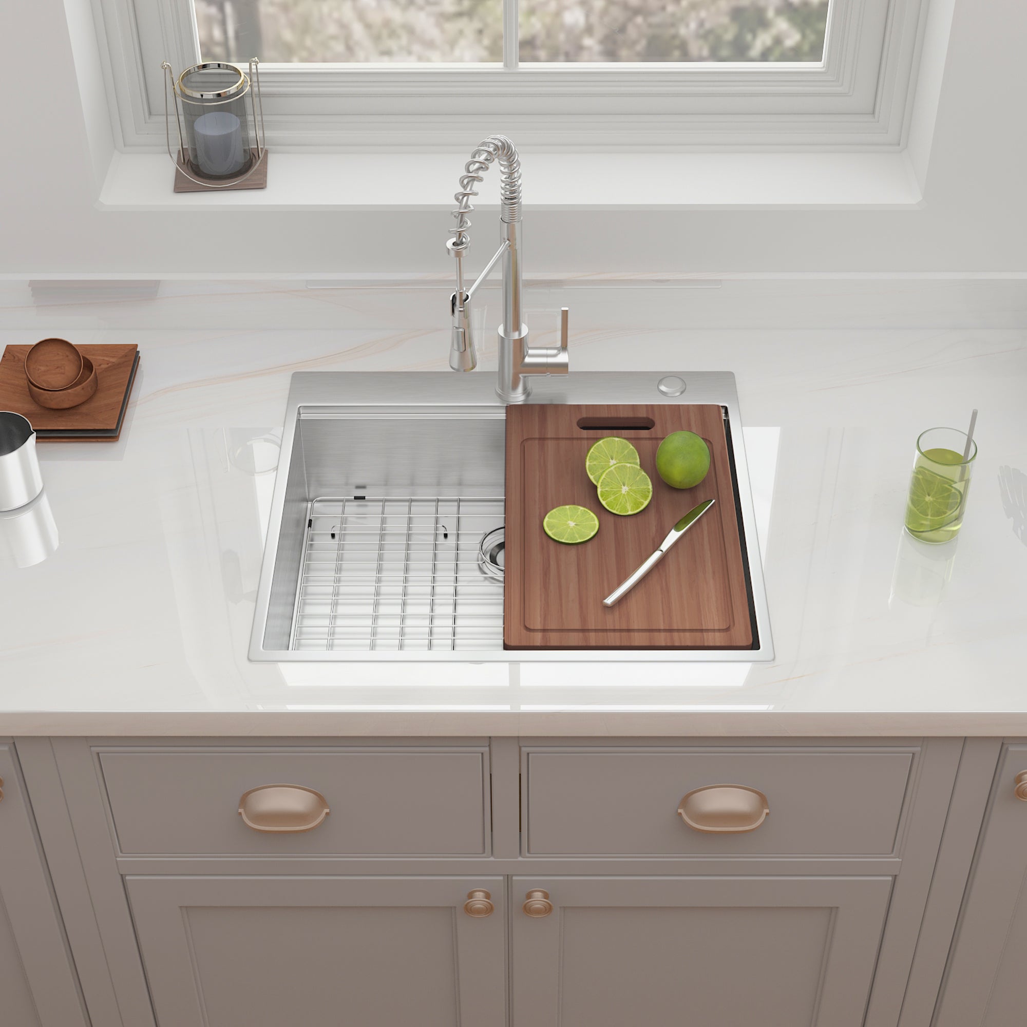 25" x 22" Single Bowl Stainless Steel Drop In Kitchen Sink (18 Gauge) ｜ALWEN