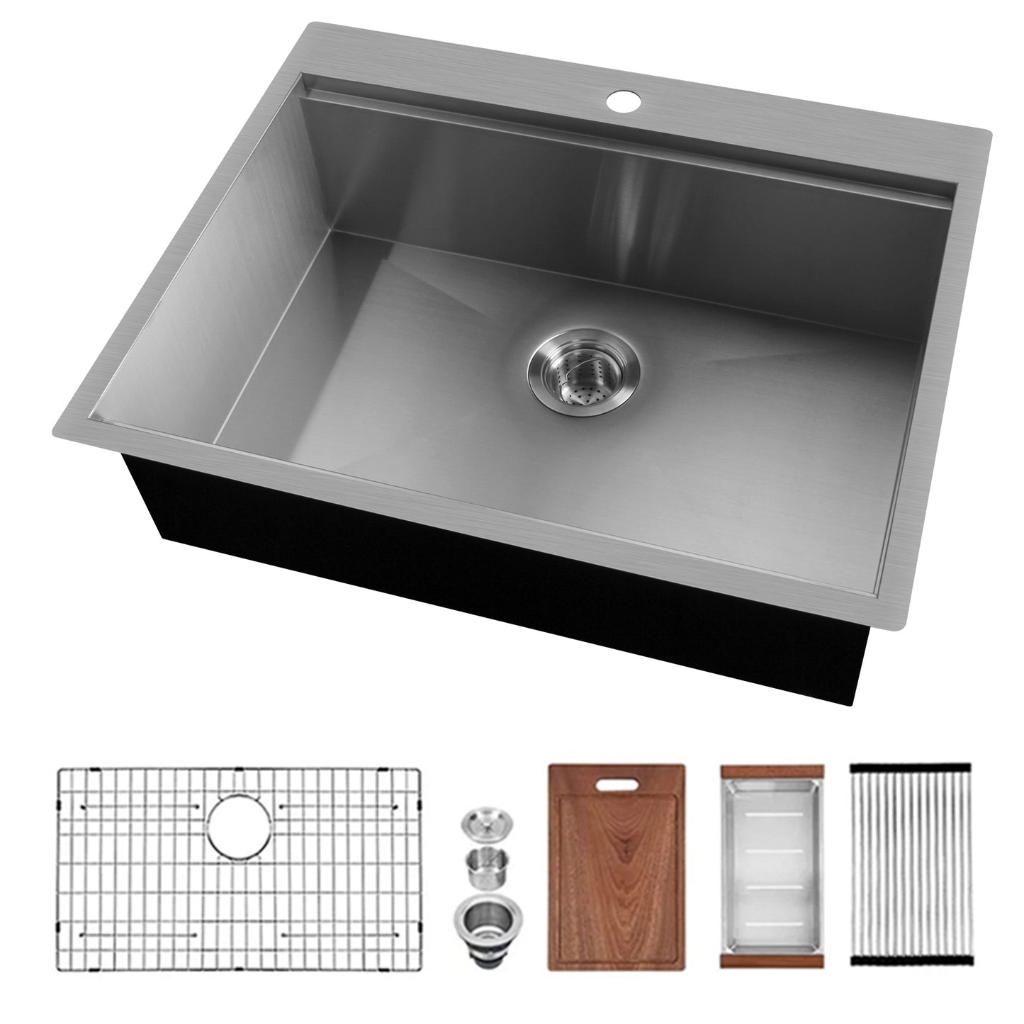28" x 22" Single Bowl Stainless Steel Drop In Kitchen Sink (18 Gauge) ｜ALWEN