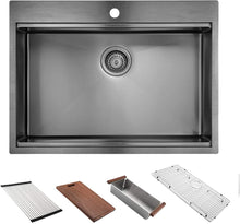 Load image into Gallery viewer, 27&quot; X 22&quot; Drop in Workstation  Stainless Steel Kitchen Sink, Drop in Sink, Topmount Single Bowl Sinkwith All Sink Accessories, Gunmetal Black

